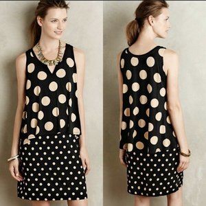 Anthropologie Maeve DAVINA Polka Dot Layered Dress sz L Soft Black & Tan desert